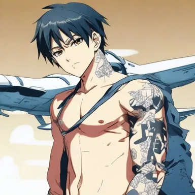 The main character in the anime has a plane figure tattooed on his arm.