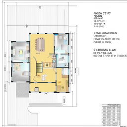 Architectural blueprint of a 32x37 feet house, detailed floor plan, scale, modern design, with dimensions and labels.