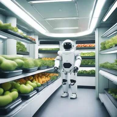 In the year 3019, robots maintained the automated greengrocery, providing fresh produce to the inhabitants of the space station.