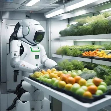 In the year 3019, robots maintained the automated greengrocery, providing fresh produce to the inhabitants of the space station.
