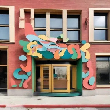 The decorative jingle on the facade of the building added a playful and whimsical touch to its overall design.