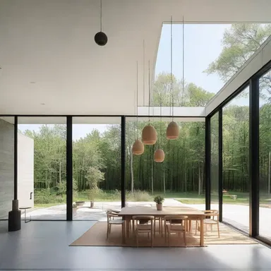 The modern minimalist home featured clean lines and a jingle of wind chimes on the patio.