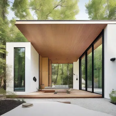 The modern minimalist home featured clean lines and a jingle of wind chimes on the patio.