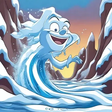In the cartoon, the character's excitement caused the heat of fusion to turn ice into a flowing river of water.