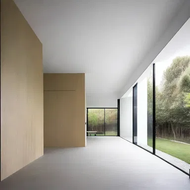 The minimalist design of the house conveys a sense of unconcern for unnecessary ornamentation.