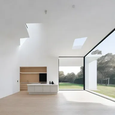 The minimalist design of the house conveys a sense of unconcern for unnecessary ornamentation.