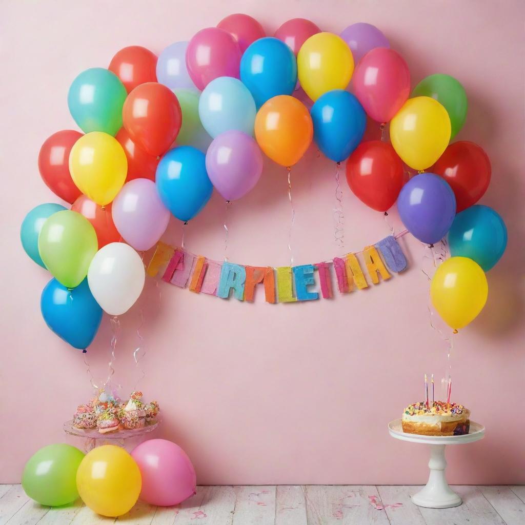 Decorative birthday banner in Spanish saying 'Feliz cumpleaños mi amor' surrounded by colourful balloons and festive elements.