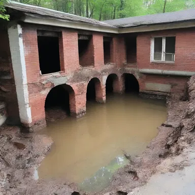 The waterlogged soil caused the foundation of the building to sink over time.