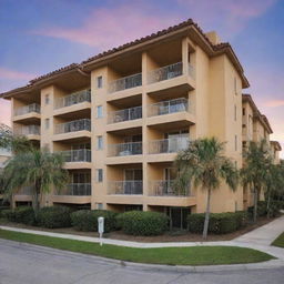 A tranquil condominium, nestled in a peaceful neighborhood, boasting large balconies from which to enjoy breathtaking sunsets.