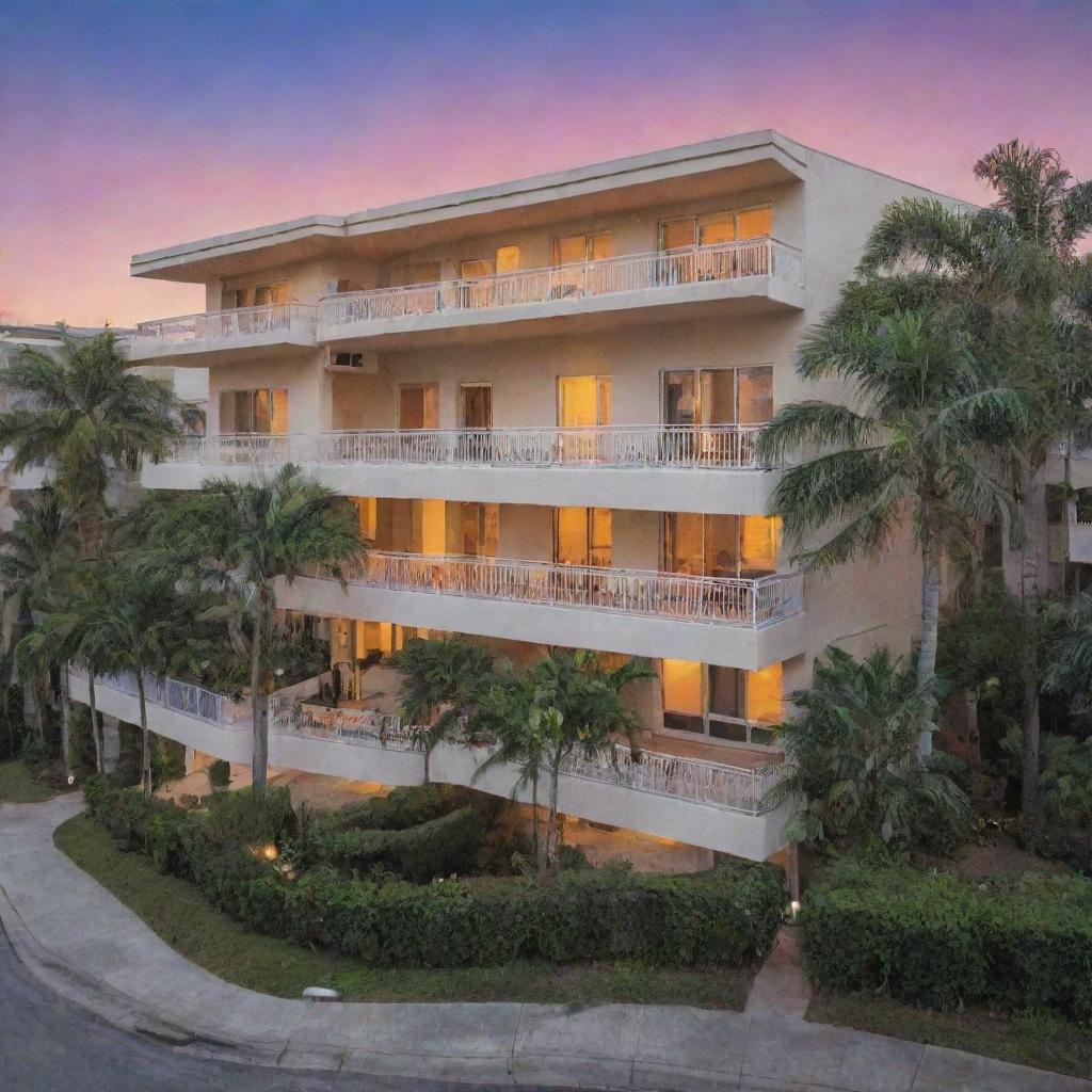 A tranquil condominium, nestled in a peaceful neighborhood, boasting large balconies from which to enjoy breathtaking sunsets.