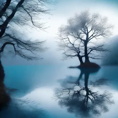 In the magical realm, the enchanted lake shimmered with a mysterious gray-blue hue that captivated all who beheld it.