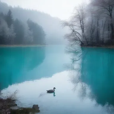 In the magical realm, the enchanted lake shimmered with a mysterious gray-blue hue that captivated all who beheld it.