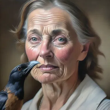 The portrait artist meticulously captured every detail of the subject, including the delicate crow's feet around her eyes.