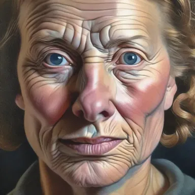 The portrait artist meticulously captured every detail of the subject, including the delicate crow's feet around her eyes.