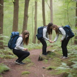 Nature-loving college students exploring wild landscapes, exercising care and respect for the environment around them.