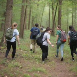 Nature-loving college students exploring wild landscapes, exercising care and respect for the environment around them.