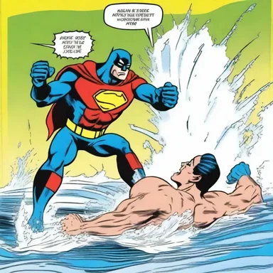 In the comic strip, the superhero uses the washboard as a shield against water-based attacks from the villain.