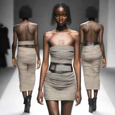 The fashion designer incorporated a washboard design into the texture of the fabric, giving the outfit a unique and rugged appearance.