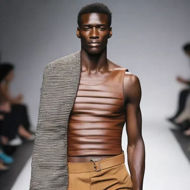 The fashion designer incorporated a washboard design into the texture of the fabric, giving the outfit a unique and rugged appearance.