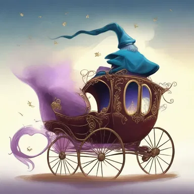 In the magical world of the fantasy novel, the wizard waved his wand and drew up a magnificent carriage.