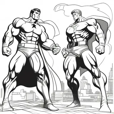The artist used dynamic poses and strong lines to draw up the heroes in the comic book panel.