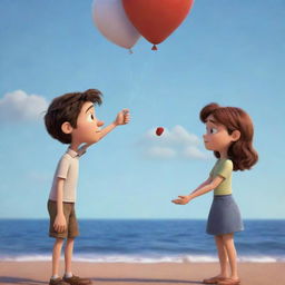 A Pixar-style Disney illustration of a girl reluctantly letting go of her boyfriend she loves for unknown reasons.