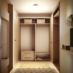 Interior design of a 16x13 room with no windows, one door, including a bed, an almirah, a dressing table, and an LED TV.