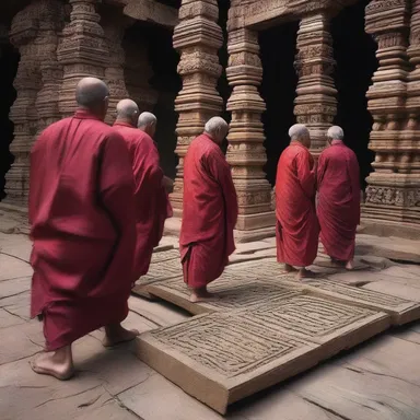 During the solemn ceremony at the ancient temple, the floorboards softly creaked under the weight of the devotees as they made their way to pray.