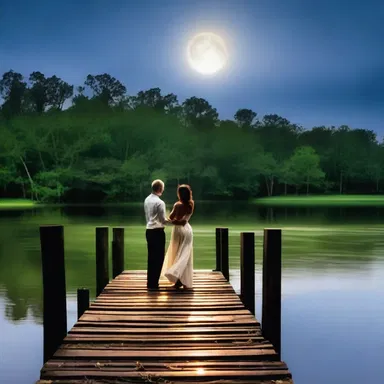 As they danced under the moonlight, the old wooden dock provided a romantic setting with the gentle creak of each step they took, harmonizing with their laughter.