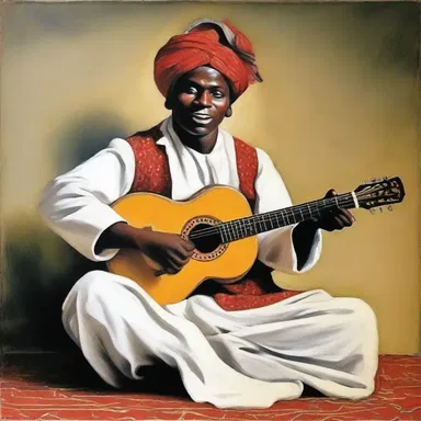 The famous painting depicted a minstrel in traditional attire, passionately singing folk songs to captivate the audience.