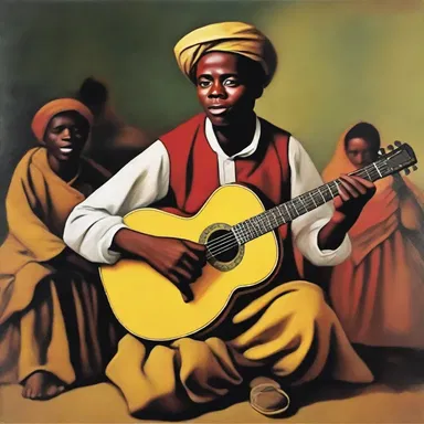 The famous painting depicted a minstrel in traditional attire, passionately singing folk songs to captivate the audience.