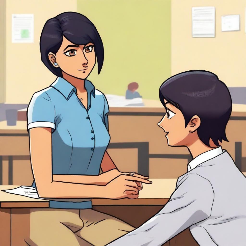 A high-quality digital art featuring a contemporary Indian mother with short, step-cut hair, sternly admonishing a teenage girl