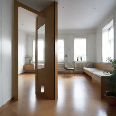 The modernist architect incorporated deceptive angles and mirrors in the design, creating an illusion of spaciousness in the small apartment.