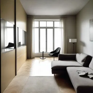 The modernist architect incorporated deceptive angles and mirrors in the design, creating an illusion of spaciousness in the small apartment.