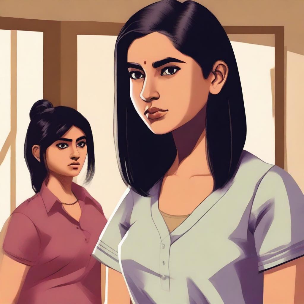 This is a high-quality, realistic digital art piece showcasing a scene from a middle-class Indian household