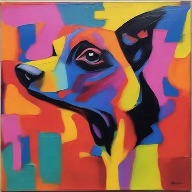 The artist depicted the fear of dogs in an abstract painting, using vibrant colors to showcase the intensity of cynophobia.