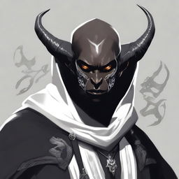 A high-quality digital art image of a black-skinned tiefling man