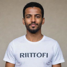 A man standing proudly, wearing a stylish shirt with 'Ritof' emblazoned across the front.