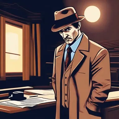 In the dark theater, the troubled detective brooded over the clues, determined to solve the mystery.
