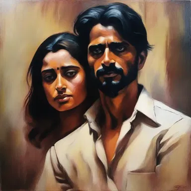 The artist captured the deep emotions of the characters by portraying them brooding in their respective paintings.