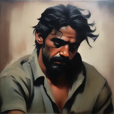 The artist captured the deep emotions of the characters by portraying them brooding in their respective paintings.