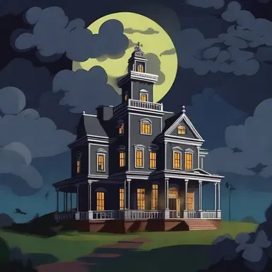 In the Halloween episode of the cartoon, a dark storm cloud brooded ominously over the haunted mansion.