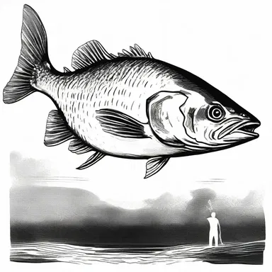 In the horror novel, the protagonist encountered a monstrous skillet fish with sharp teeth and glowing eyes.