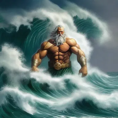 In the myth, the angry sea god unleashed his powers and caused enormous waves to inundate the coastal villages.