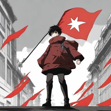 The main character in the anime series proudly waved a red flag, symbolizing their rebellious nature.