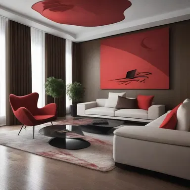 The modern living room design incorporated a red flag motif, adding a touch of revolutionary spirit to the space.