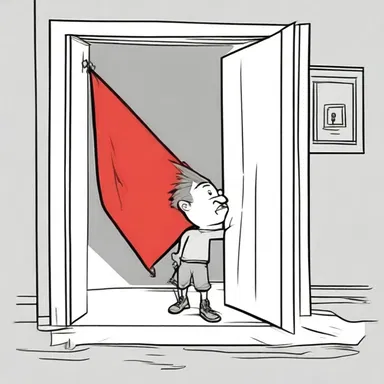 When the cartoon character saw a giant red flag in front of the door, he knew there was danger inside.