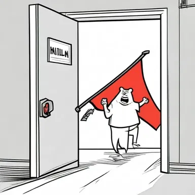 When the cartoon character saw a giant red flag in front of the door, he knew there was danger inside.