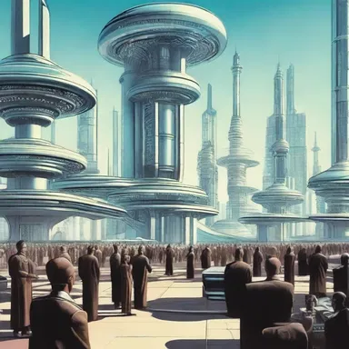 In the science fiction novel, a futuristic town meeting took place where advanced technology was used to facilitate the democratic process.