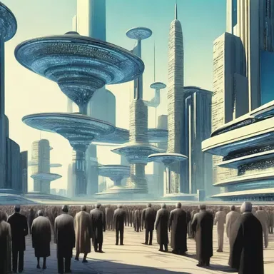 In the science fiction novel, a futuristic town meeting took place where advanced technology was used to facilitate the democratic process.